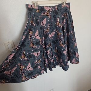 Floral Butterfly Print Skirt - Pink and Gray
